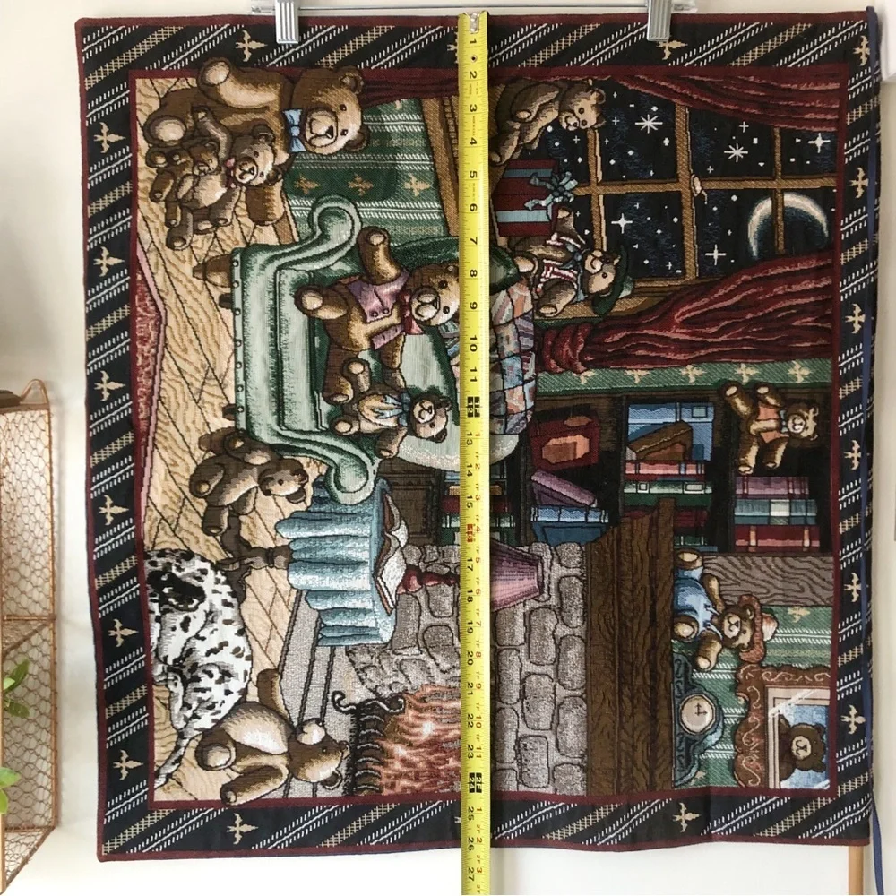 The Bear Den Vintage Tapestry Wall Hanging Cottagecore Cabin Nursery Made in USA
